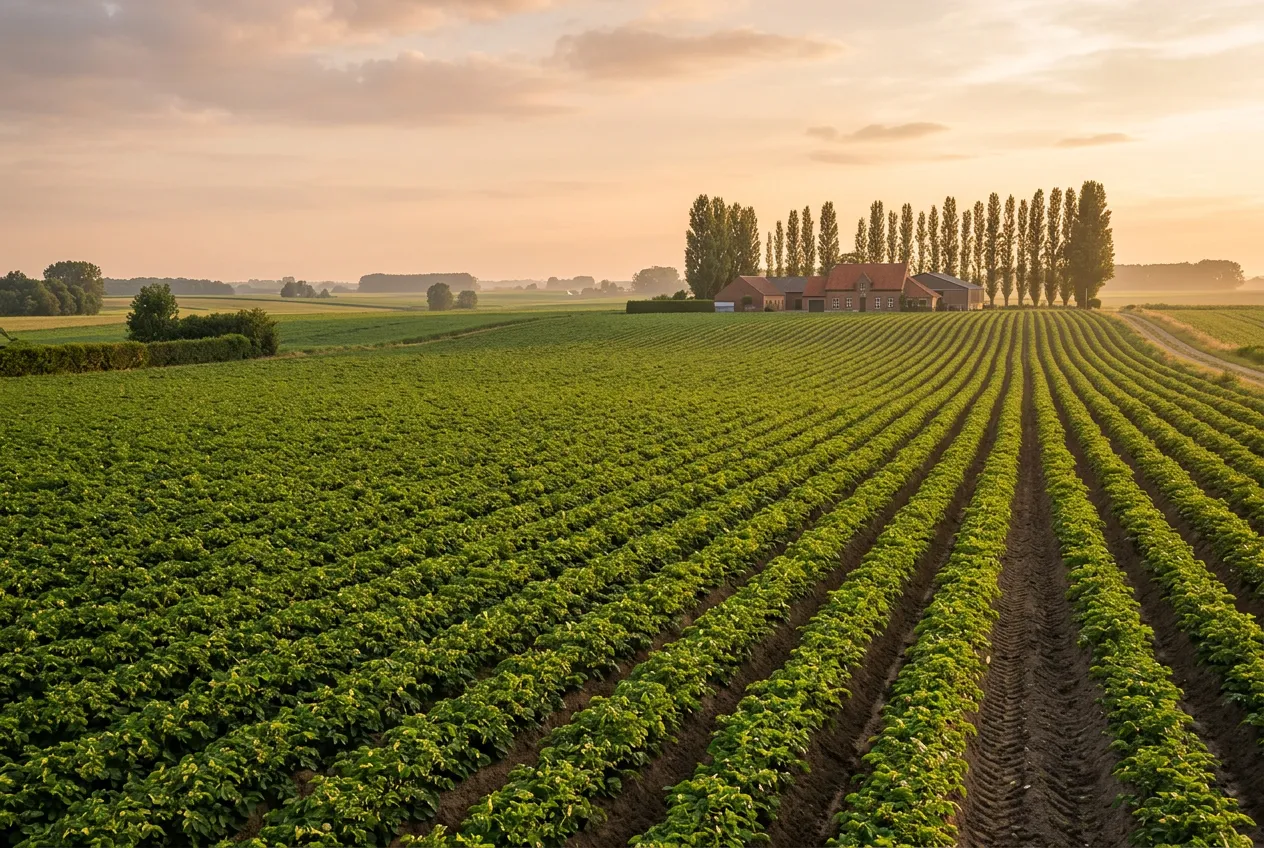 Potato fields in Belgium at golden hour